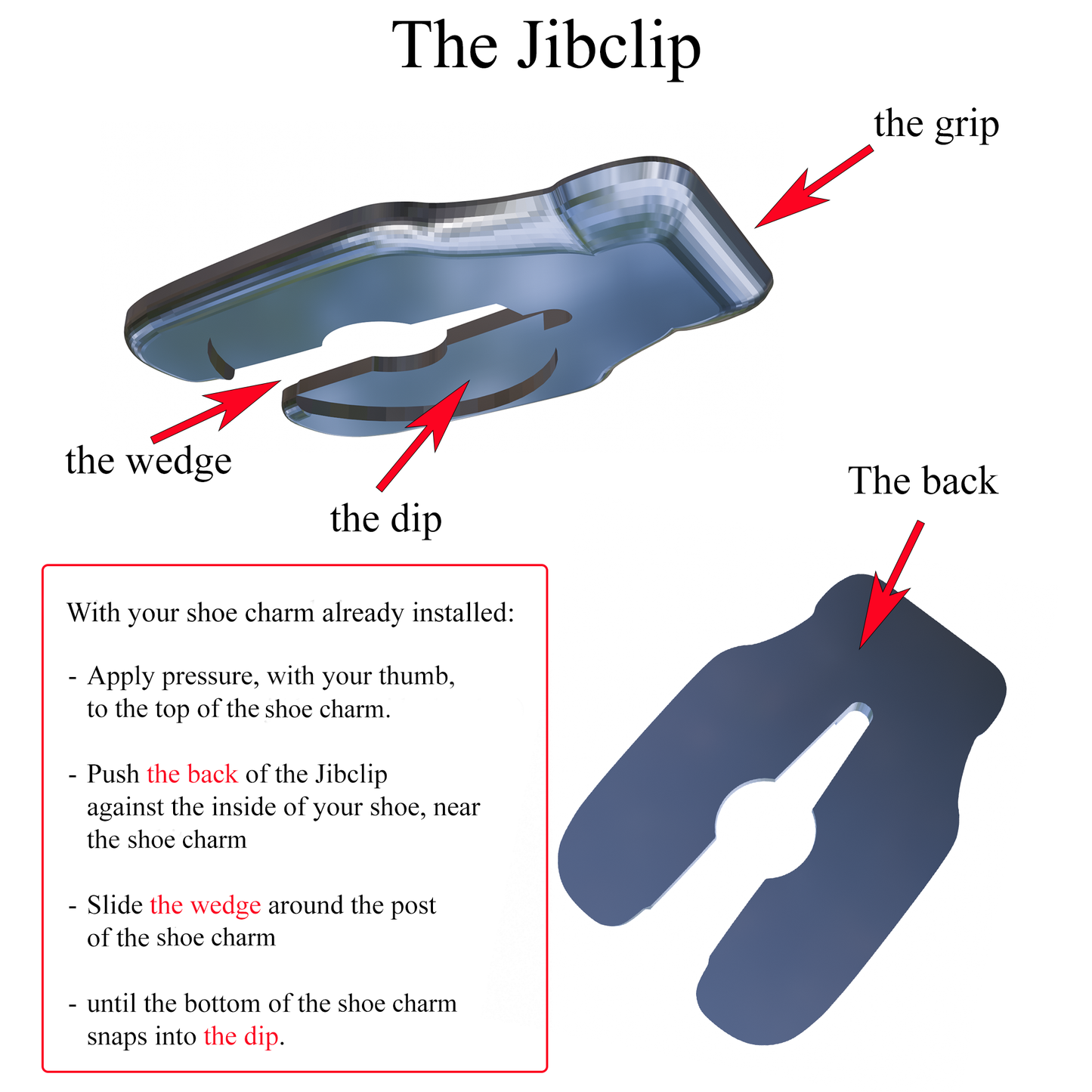 Keep shoe charms in place with a Jibclip! Buy a 5, 10, or 20 pack of Jibclips. Compatible with Jibbitz.